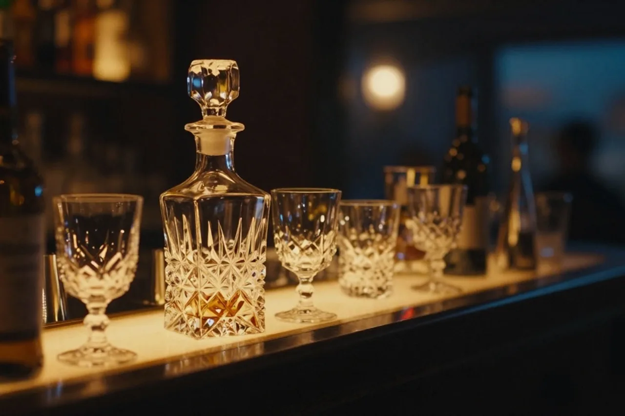 Étagère de bouteilles et carafes en cristal rétroéclairées